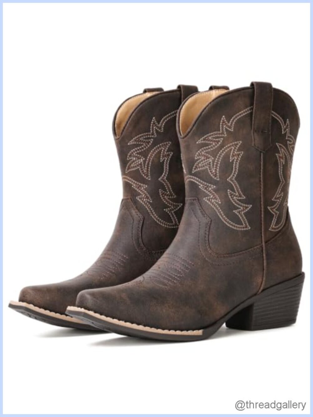 Faux Leather Cowboy Ankle Boots Women Snip Toe Chunky Heel Western